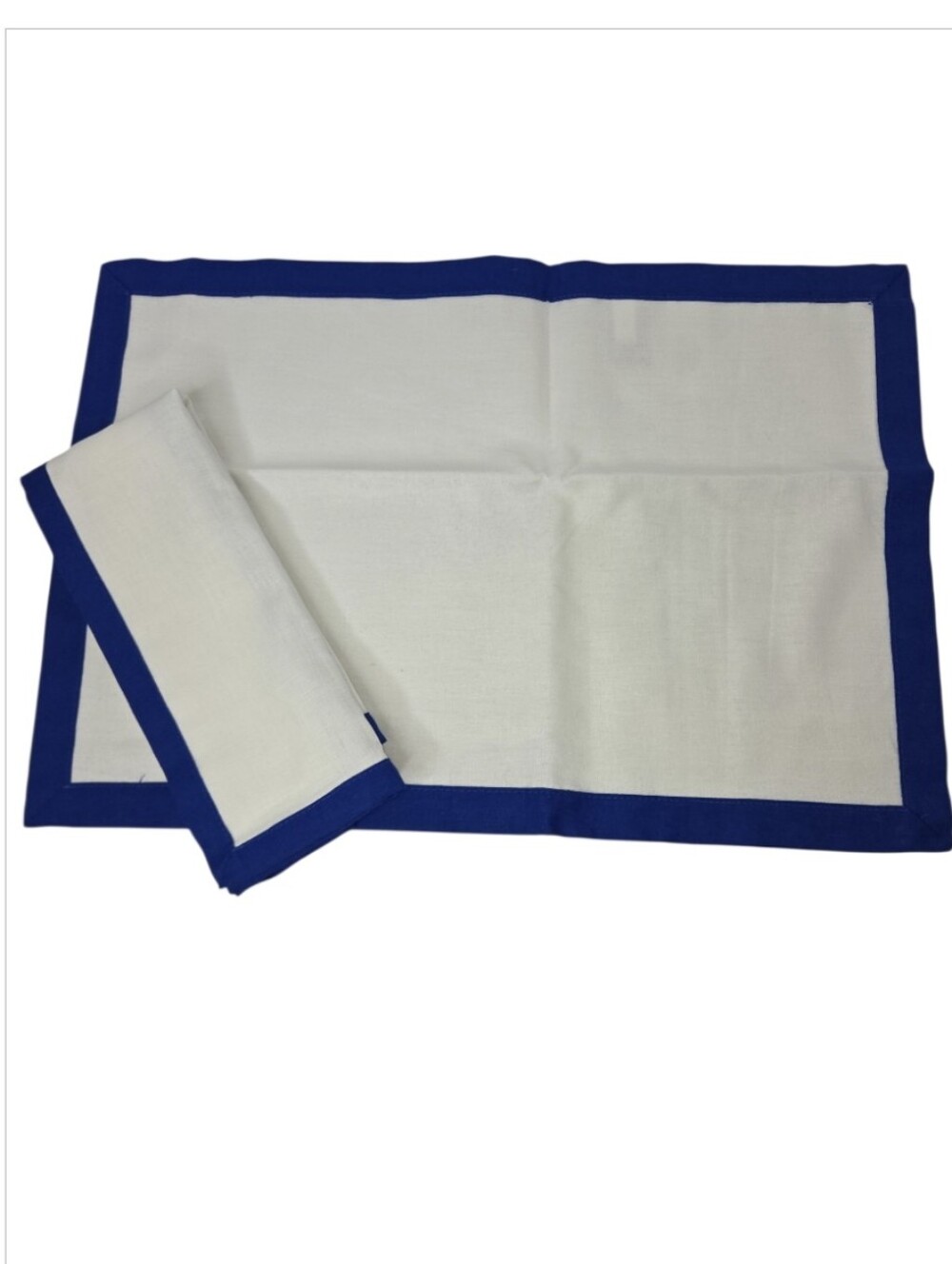 Lands' End Home Linen Bordered White Cotton Placemats And Napkins 4 Each NEW